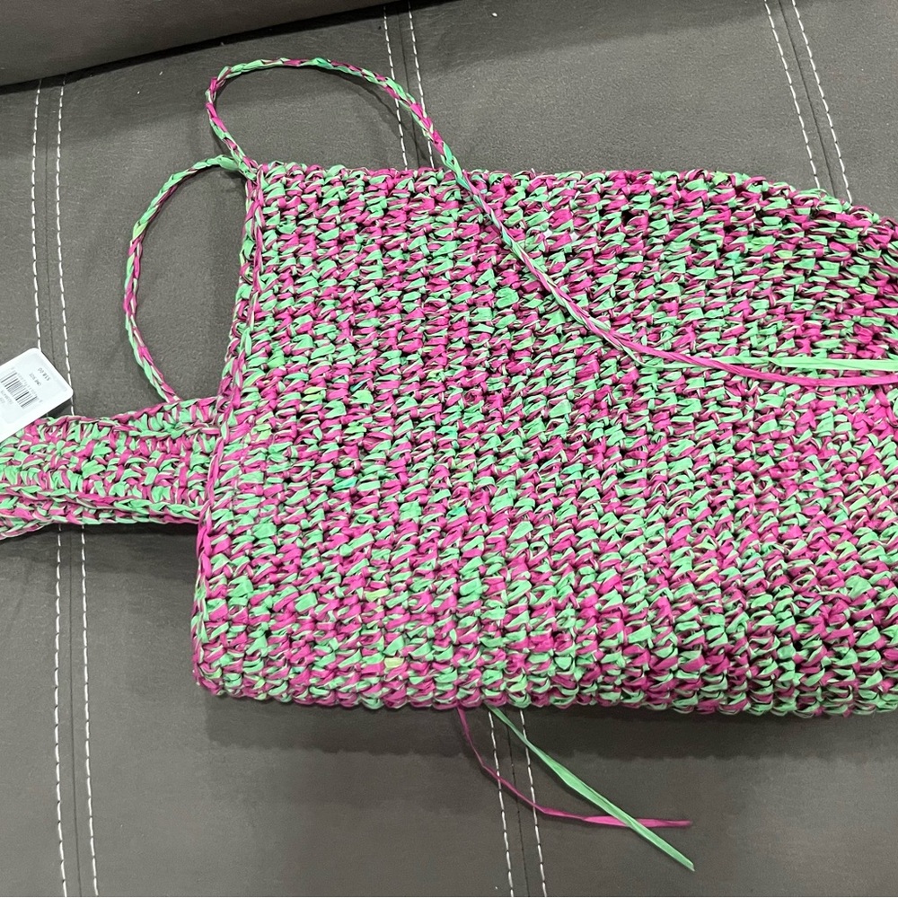 Urban Expressions Pink and Green Woven Tote - Picture 6 of 8